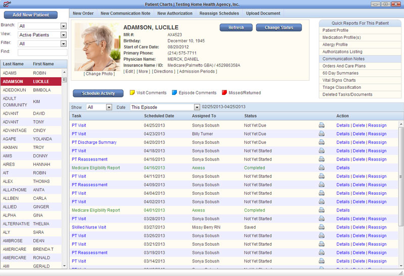 The Patient Chart AgencyCore interfacet