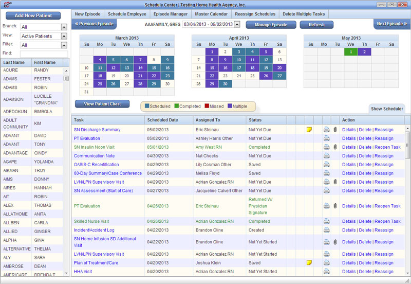 The AgencyCore Scheduling Center interface