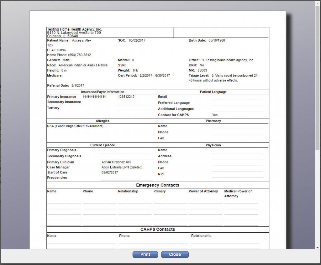 Print Patient Profile