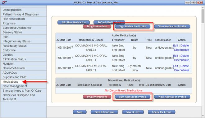 Sign Medication Profile