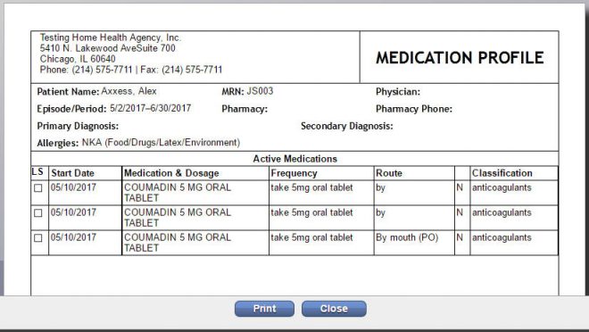 Print Medication Profile
