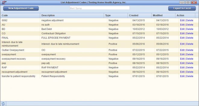 List Adjustment Codes