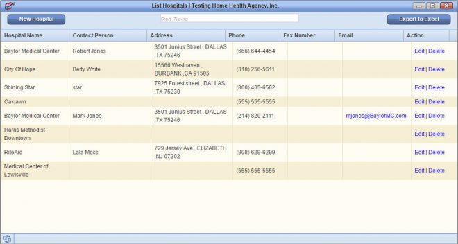 List Hospitals