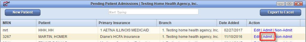 Pending Patient Admissions