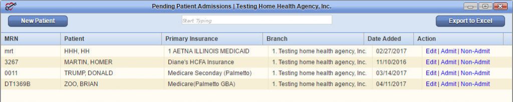 Pending Patient Admissions