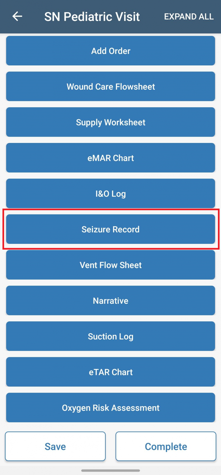 Mobile Seizure Record Addendum on Axxess Home Care
