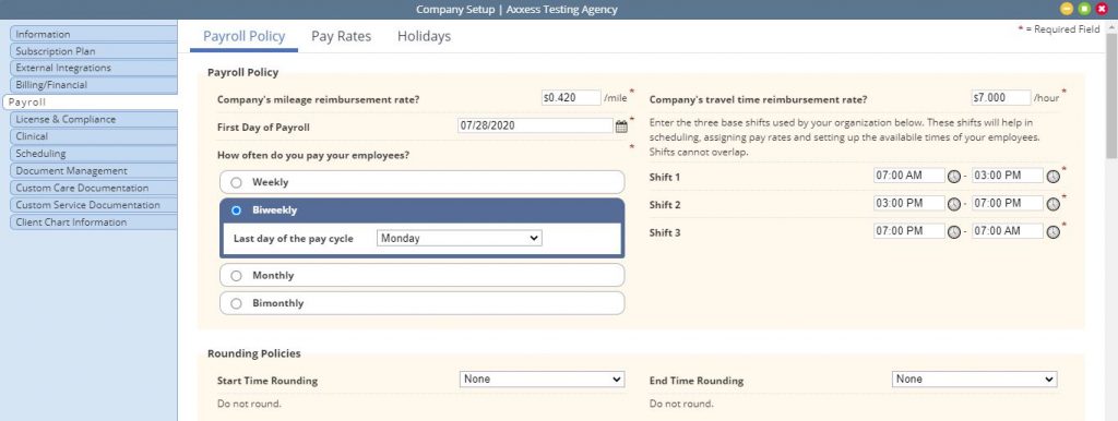 System Setup in Axxess Home Care