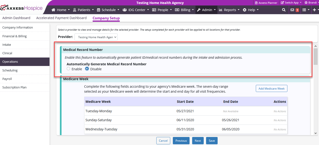 Medical Record Number (MRN) Automatic Generation in Axxess Hospice