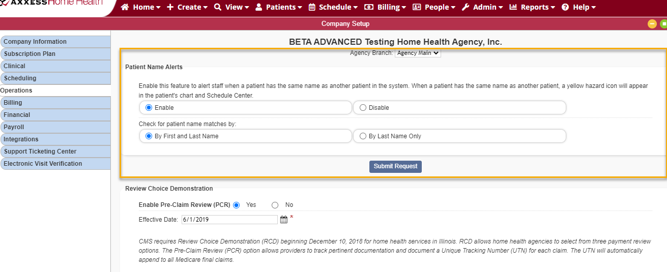 Patient Name Alerts in Axxess Home Health