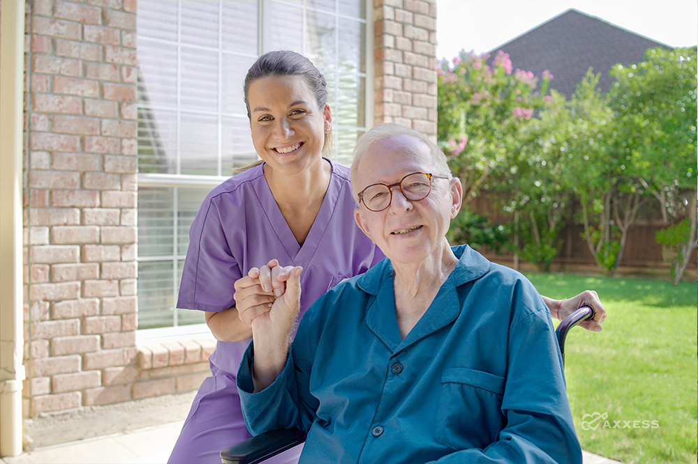 nurse and patient using hospice software to document pain