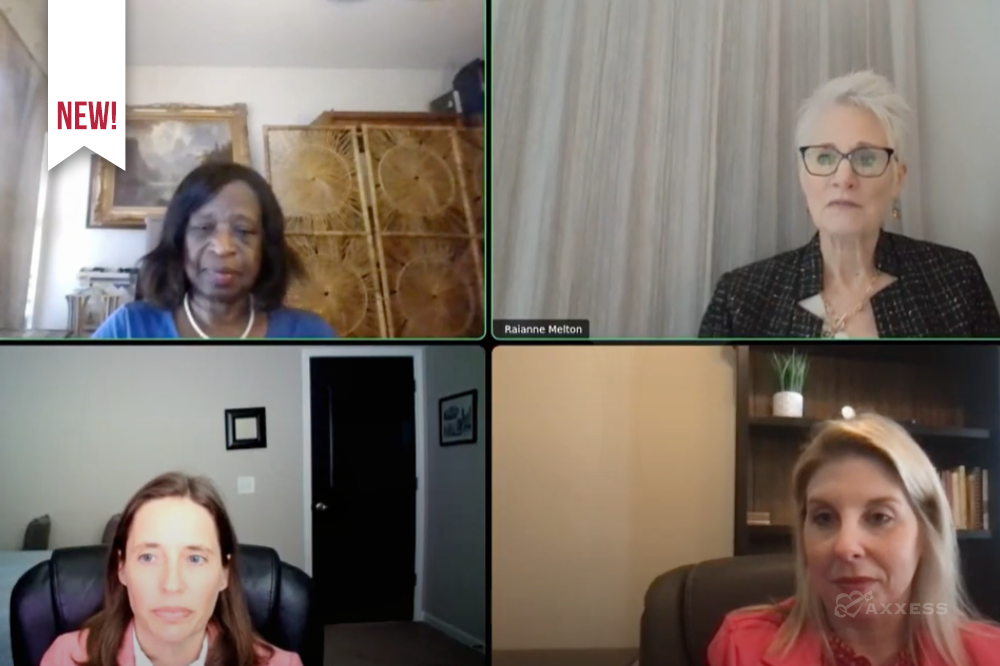 Four individuals are showcased in a video call arrangement, each in their own square frame.
